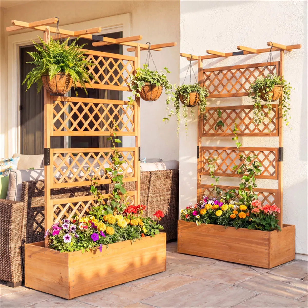72" Raised Garden Bed with Lattice Trellis 4.8 Cu.Ft Fir Wood Planter Box with - Image 4