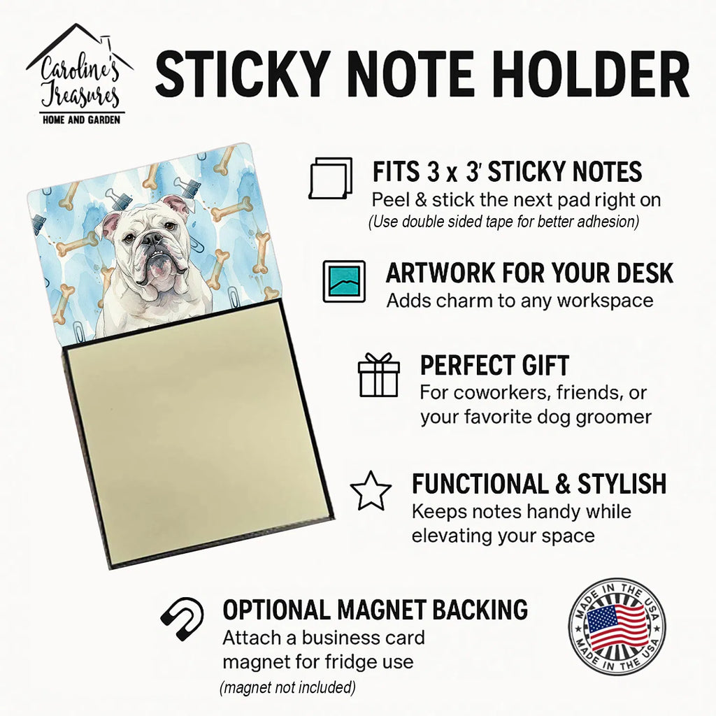 White English Bulldog Coworker Watercolor Sticky Note Holder Refillable - Image 5