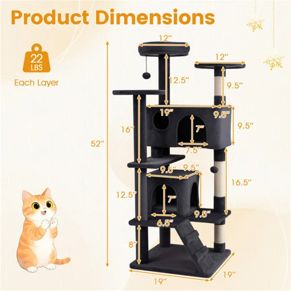 52" Tall Cat Tree Tower With Perches & Condos Multi Cat Playground With - Image 2