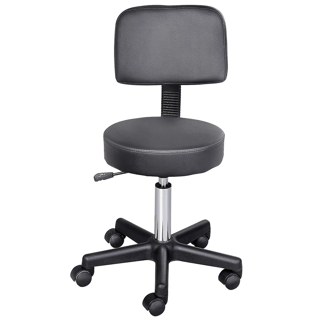 Rolling Stool Comfort: PU Leather Adjustable Swivel Drafting Stool with Back - Image 3