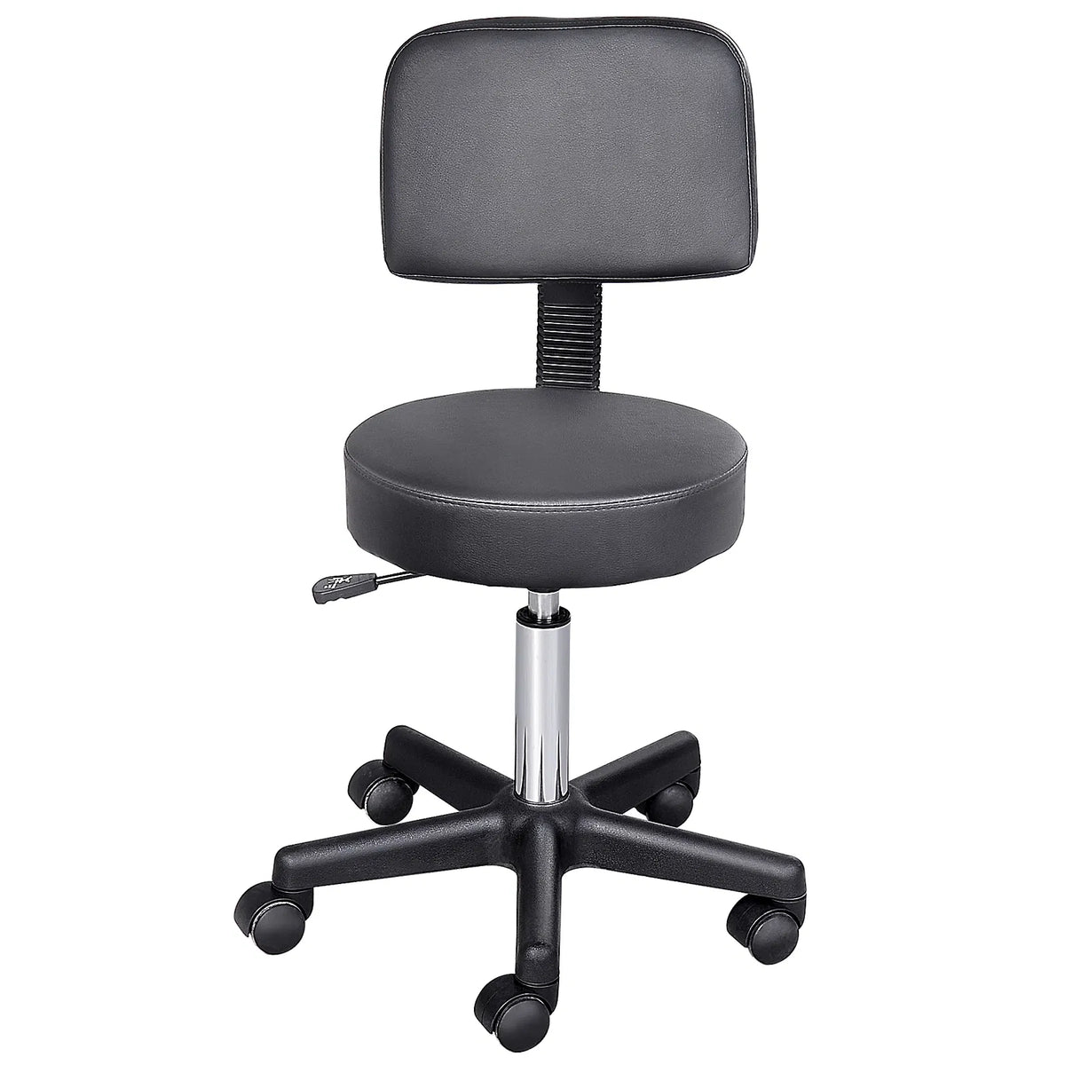 Rolling Stool Comfort: PU Leather Adjustable Swivel Drafting Stool with Back - Image 3