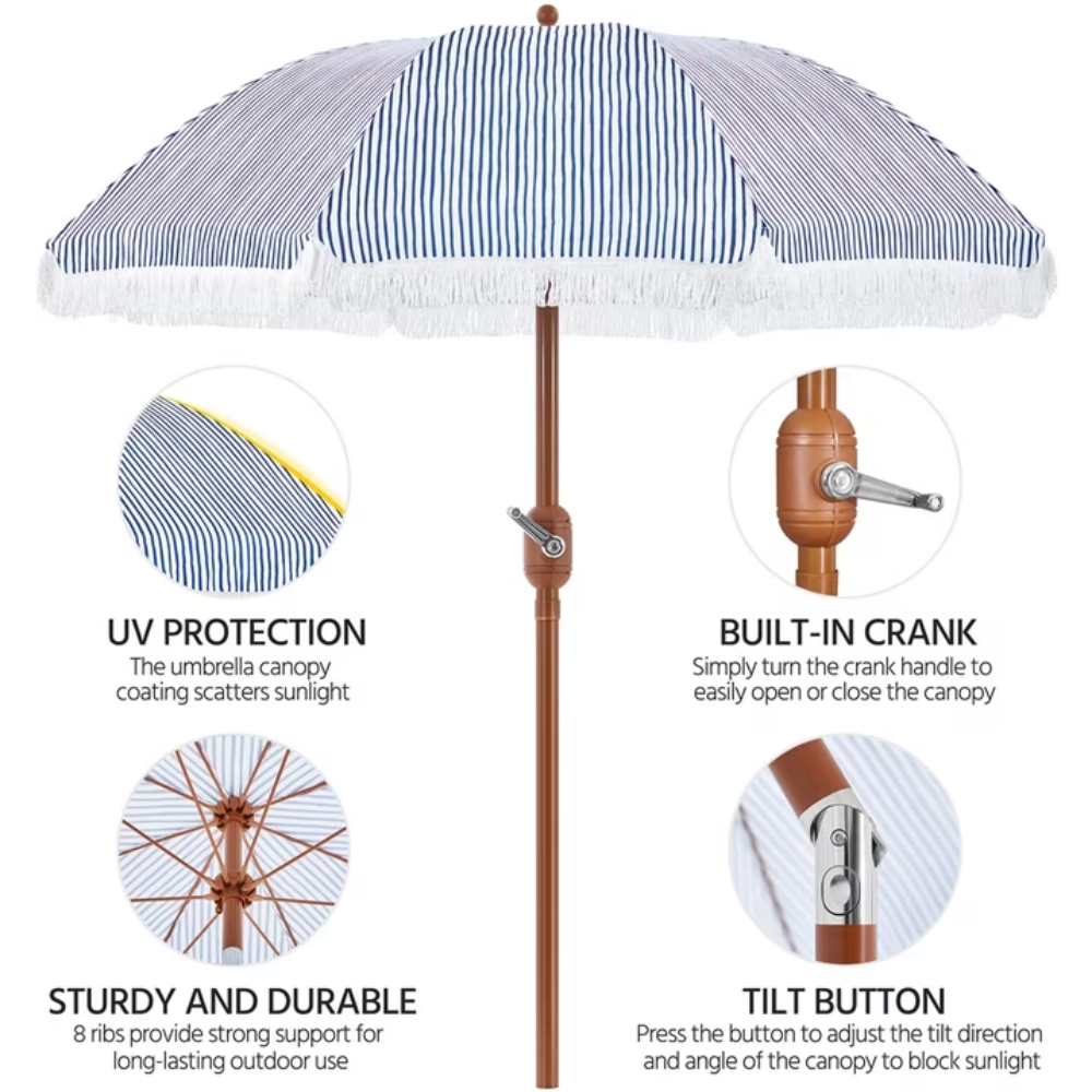 9Ft Garden Patio Umbrella With Crank Operating Mechanism BlueWhite - Image 5