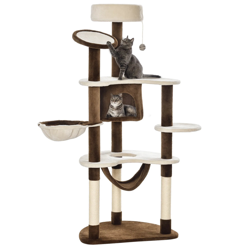 60" Cat Scratching Tree Cat Bed Condo Post House Pet Furniture Toys Brown & Beige - Image 3