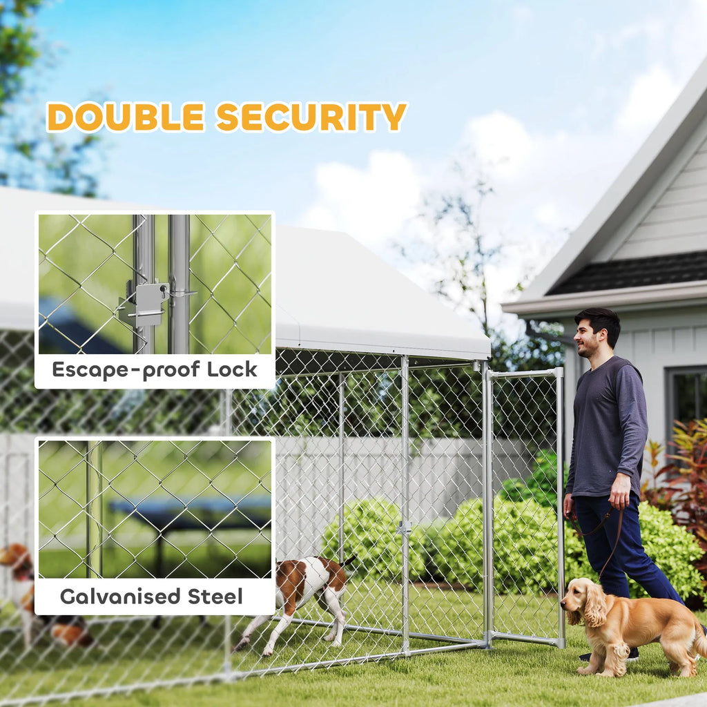 Galvanized Steel Outdoor Dog Kennel with Roof Safety Lock for Backyard 13.1' - Image 3