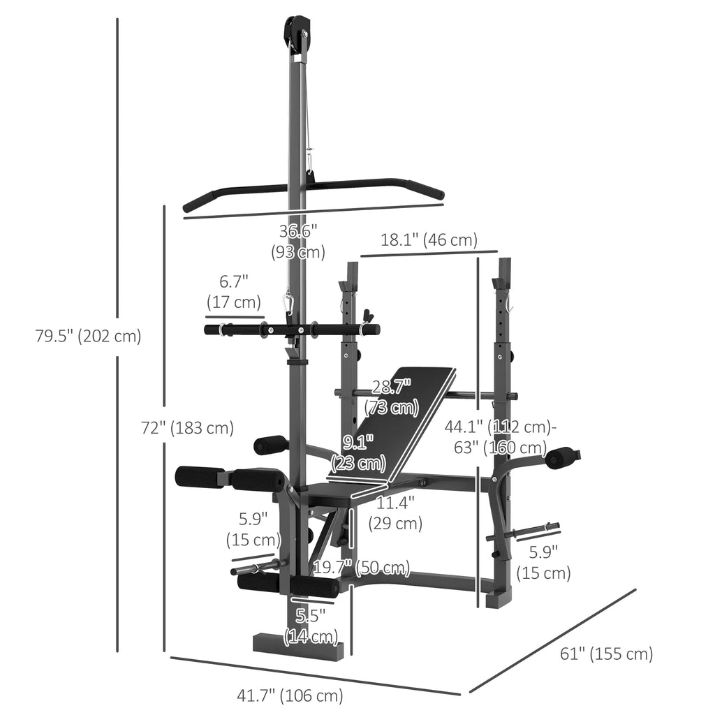 Adjustable Weight Bench with Press Rack Preacher Curl & Lat Pull Down - Image 3