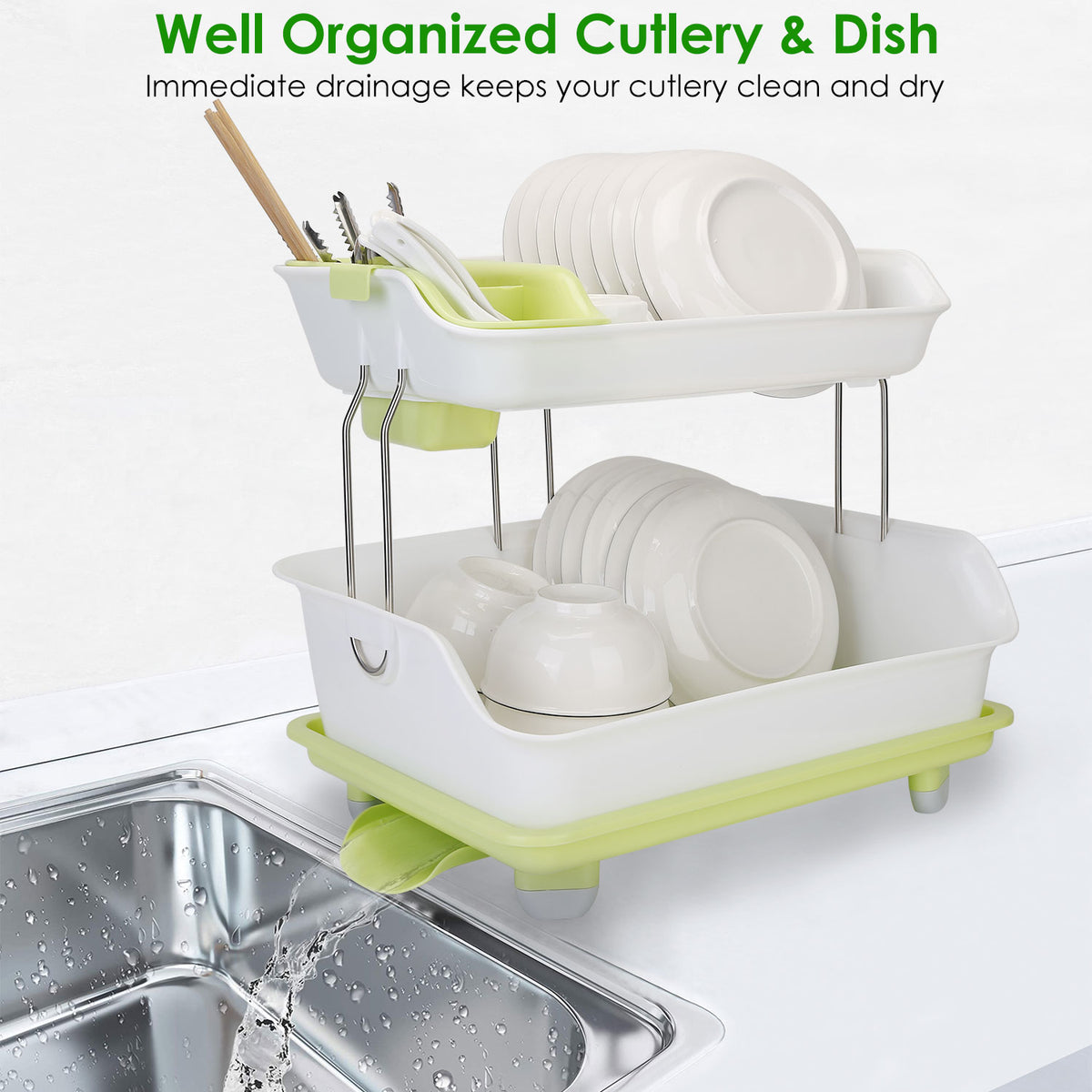 2-tier dish drying rack cutlery product angle 8