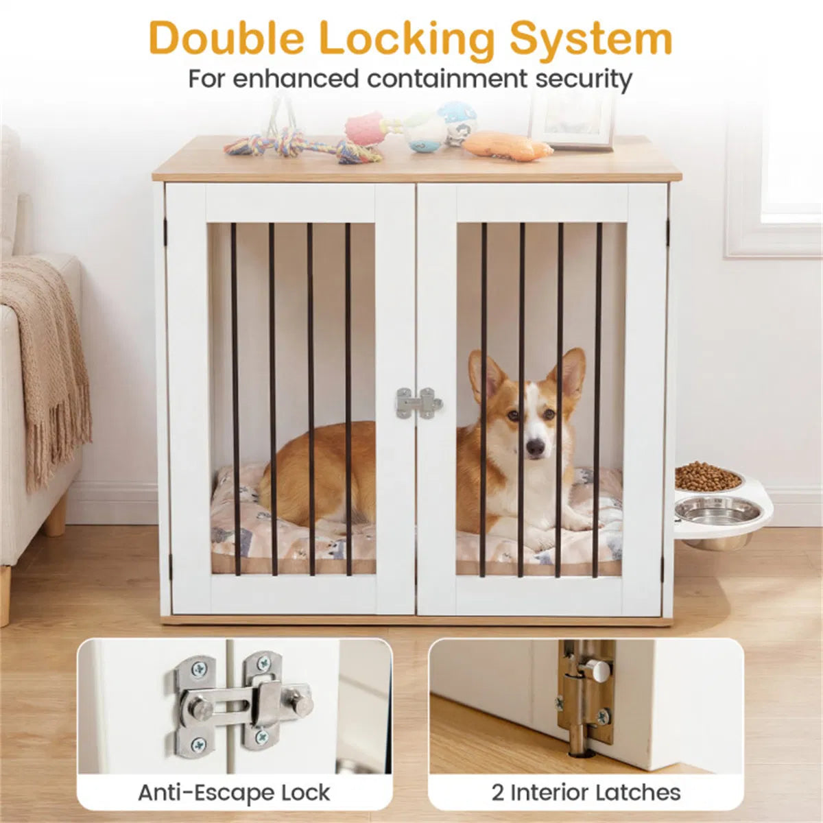 Furniture Style Dog Crate with 360° Rotating Feeder & 304 Stainless Steel - Image 5