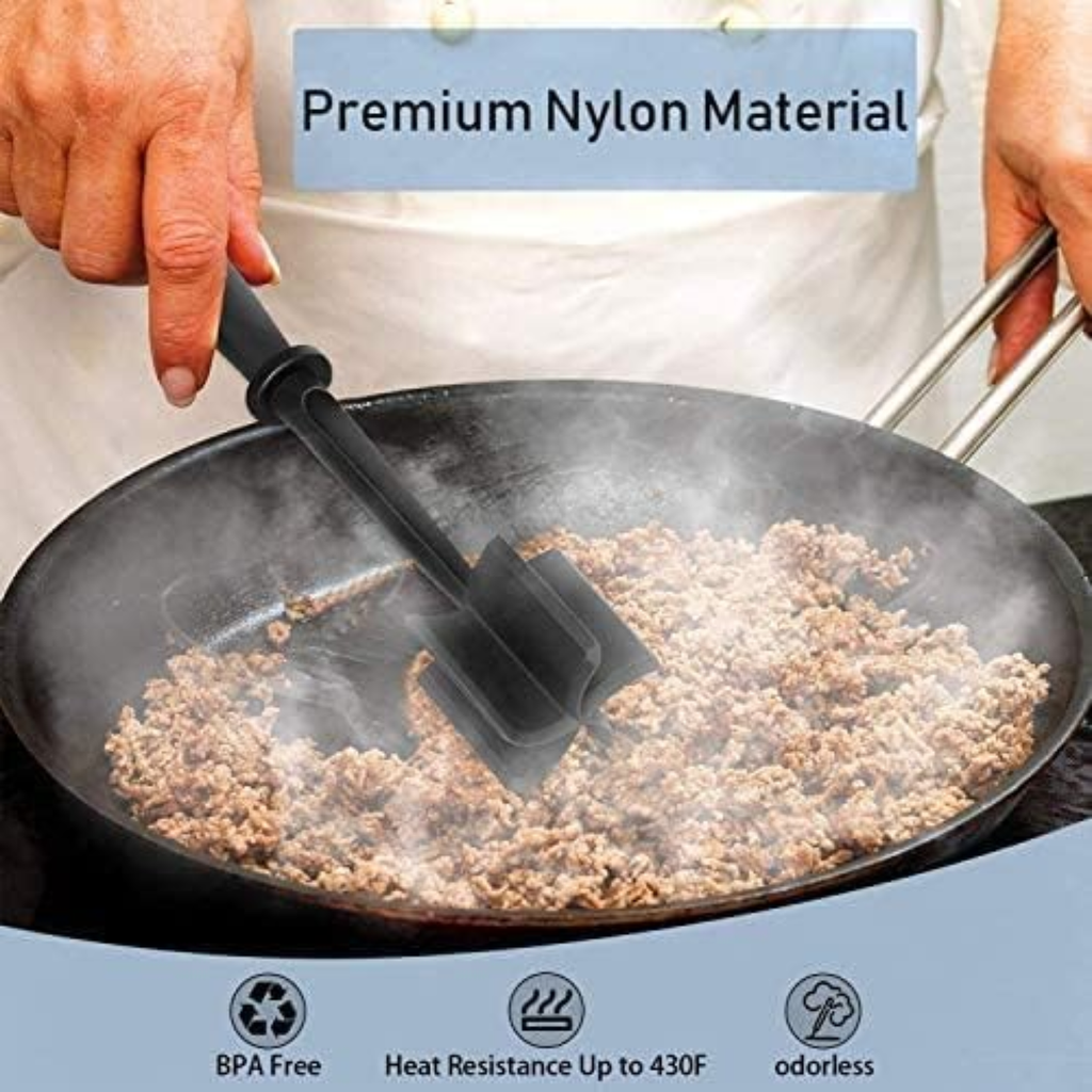 Heat Resistant Meat Chopper & Ground Beef Masher 5 Blade Non Scratch Nylon