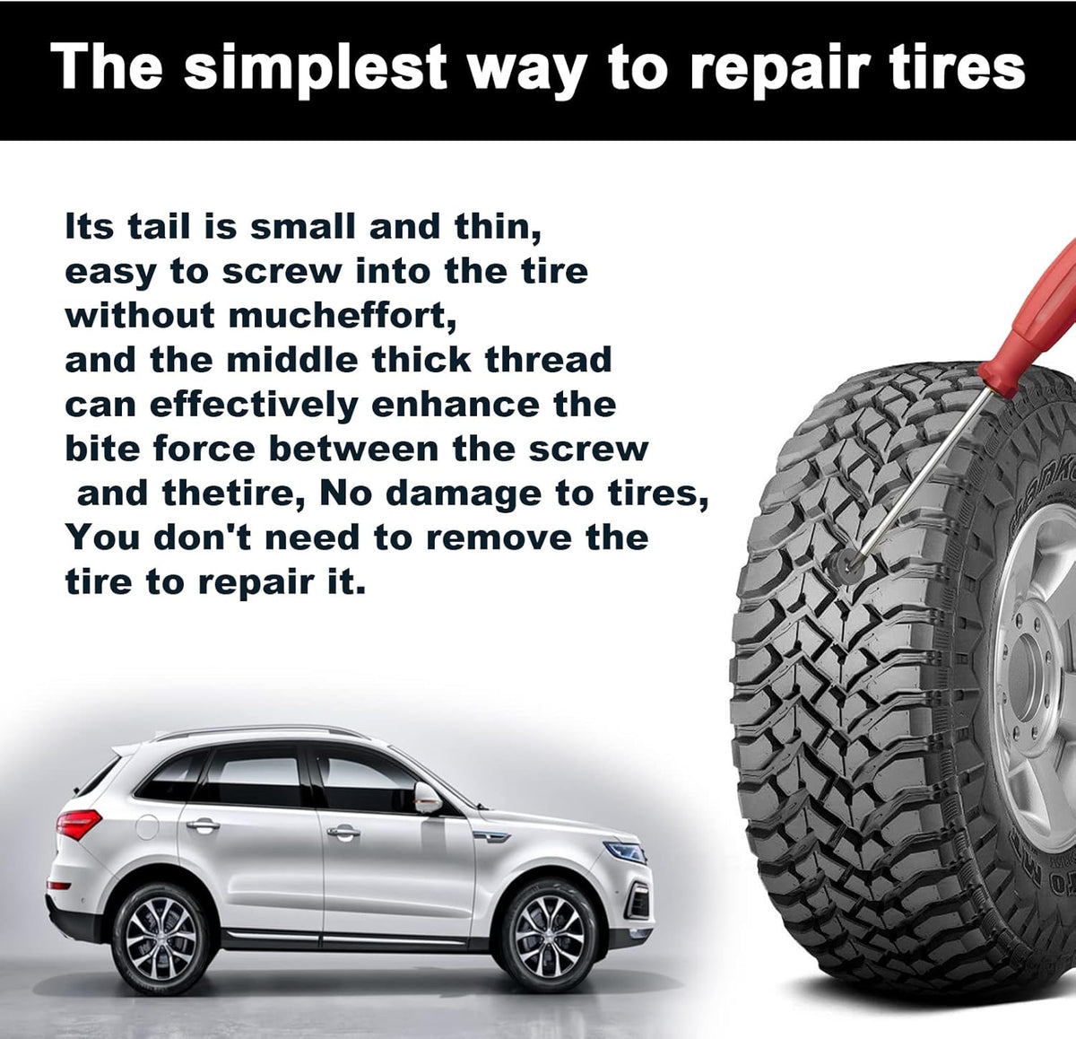 60Pcs Tire Repair Rubber Nail Rubber Screw Tire Plugs Repair Nail Kit Tires - Image 4