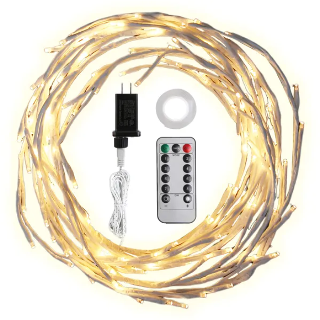 Birch Flower Wreath With Light String And Timer 8 Modes IP45 Waterproof - Image 2