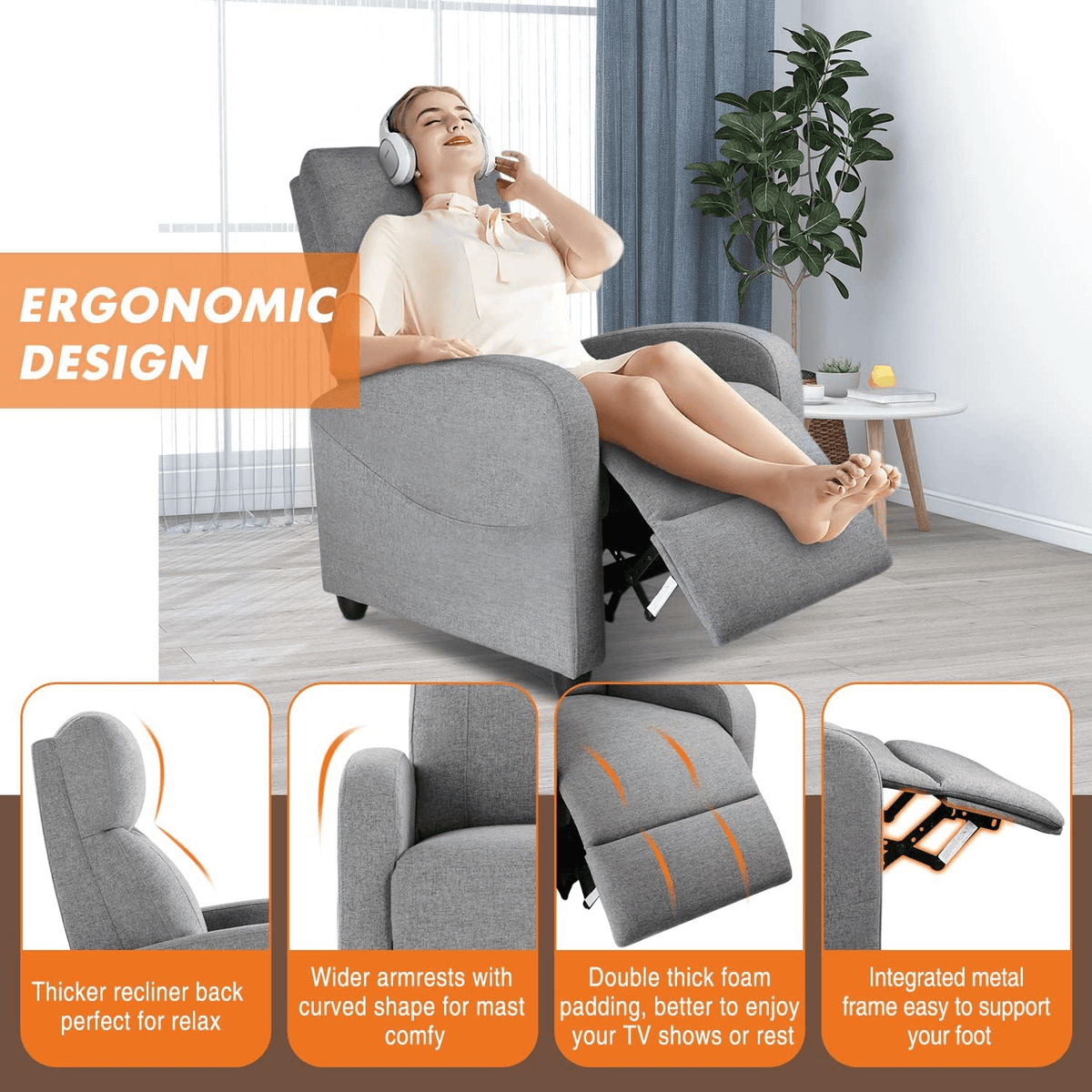 Manual Upholstered Lounge Recliner Chair