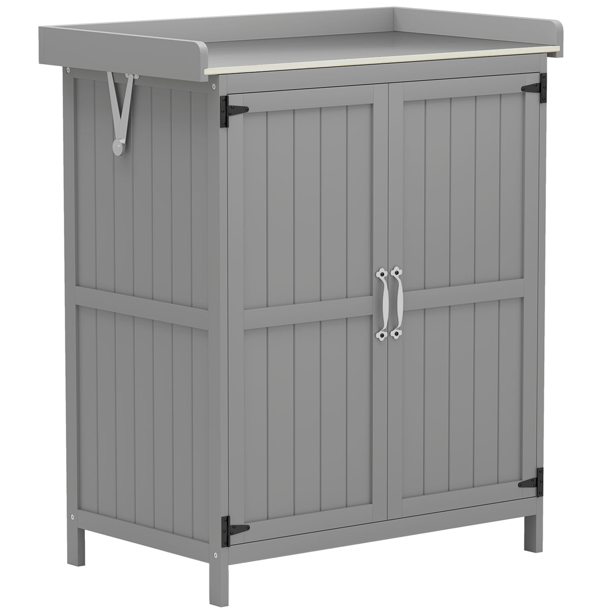 compact wooden garden tool shed main view