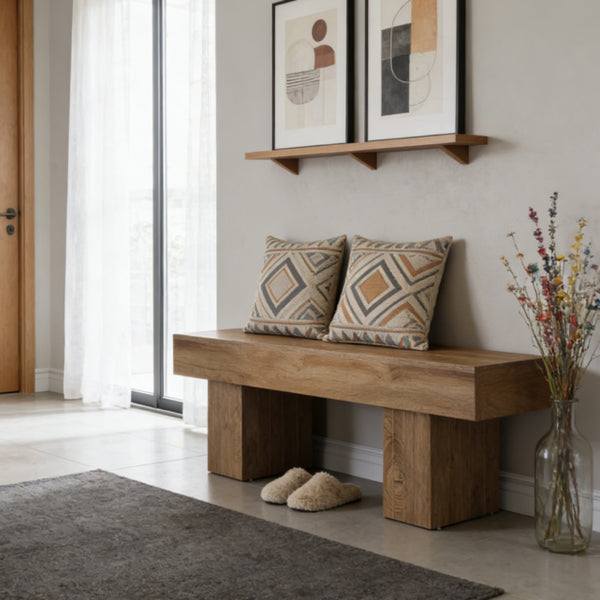 55-Inch Natural Farmhouse Wood Bench