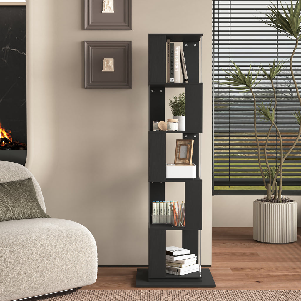 5-Tier Black 360-Degree Rotating Bookshelf