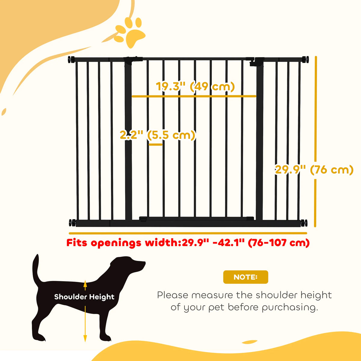 Pressure Fit Dog Gate Pet Barrier for stairs doorway 29.9'' 42.1'' Width Black - Image 5