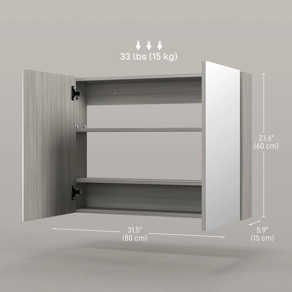 Bathroom Mirror Cabinet Wall Mounted Storage Organizer with Double Doors - Image 4