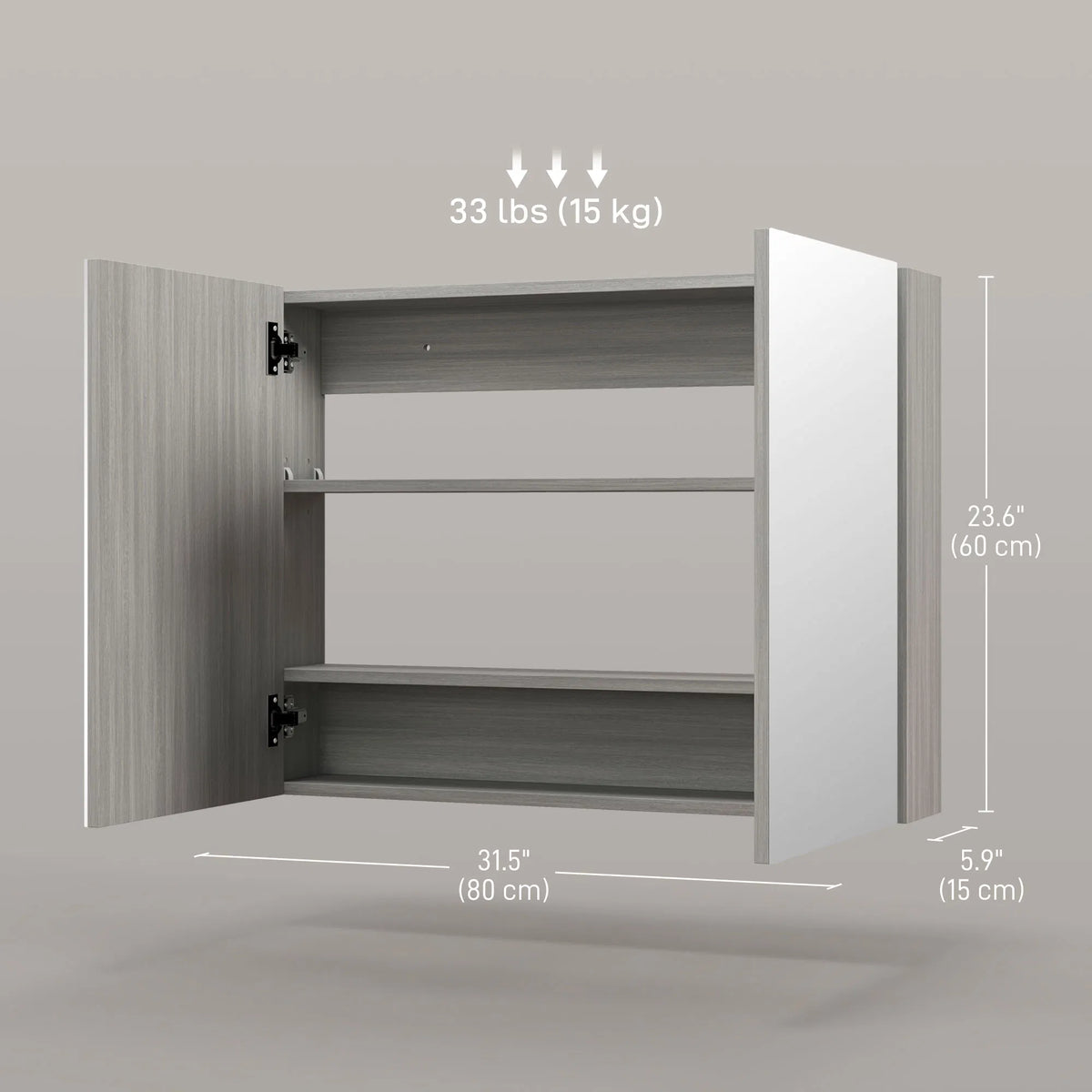 Bathroom Mirror Cabinet Wall Mounted Storage Organizer with Double Doors - Image 4