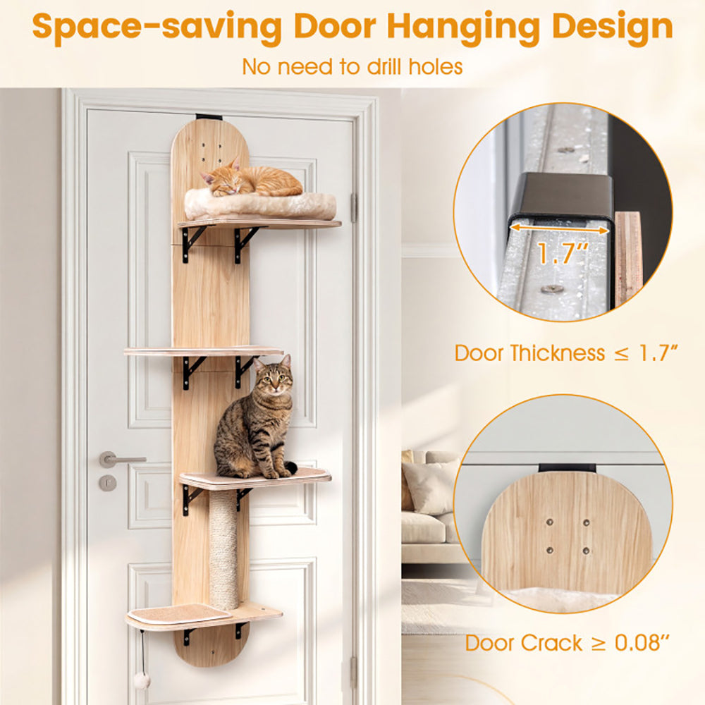 Door Hanging Cat Climber 4 level Height Adjustable With Plush Bed Teasing Ball - Image 2