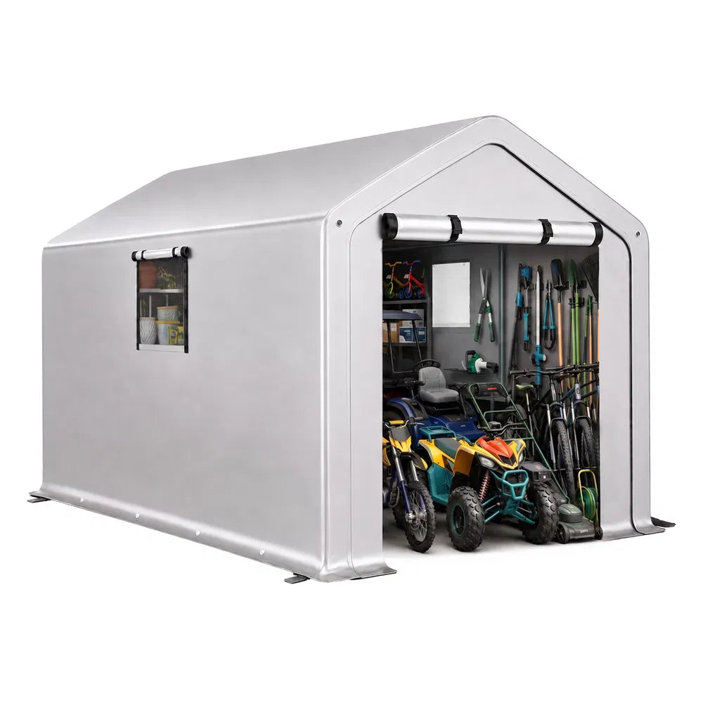 8x10ft outdoor storage shelter shed with roll up windows and steel frame - angle 9 detail