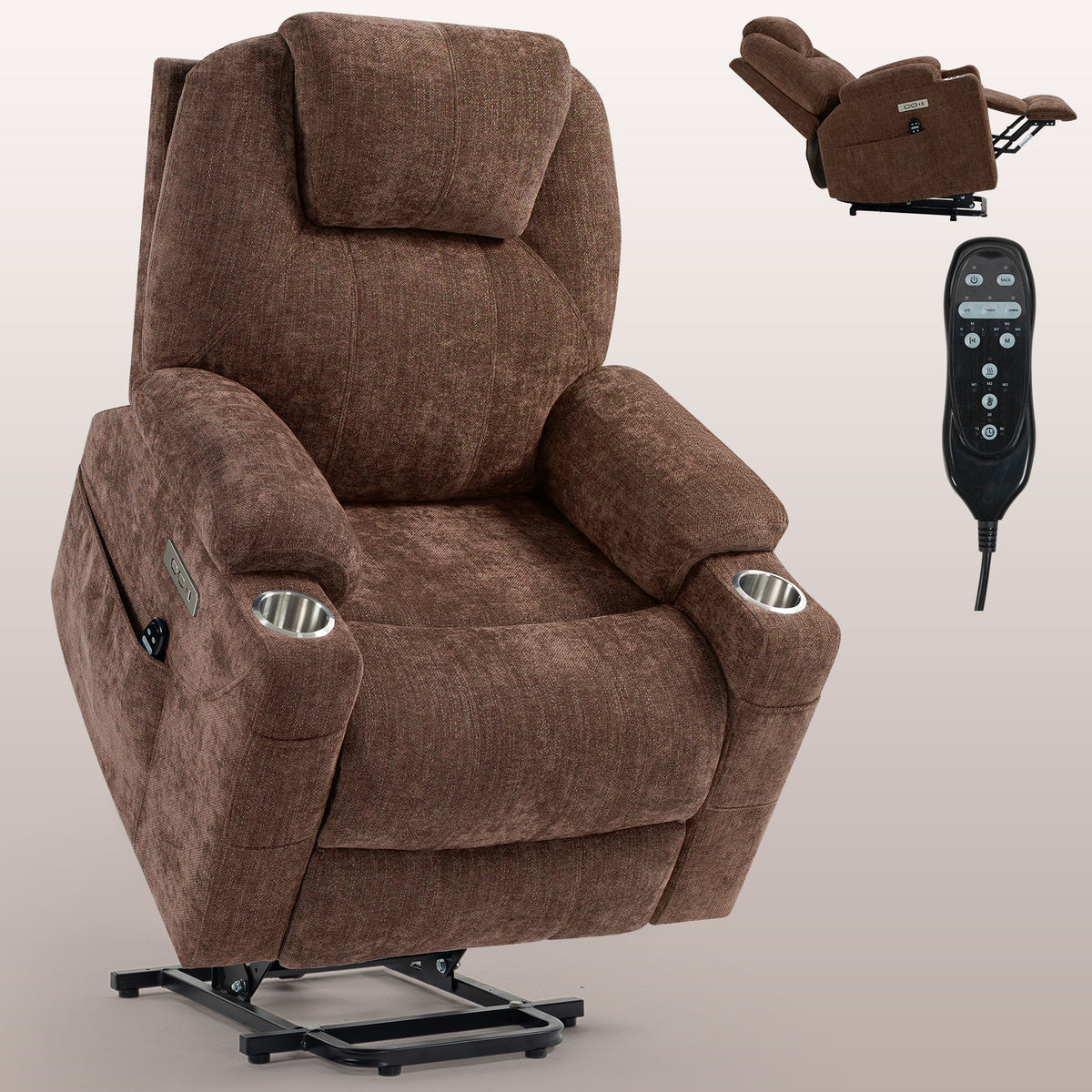 Up to 350 LBS Chenille Power Lift Recliner Chair Heavy Duty Motion Mechanism
