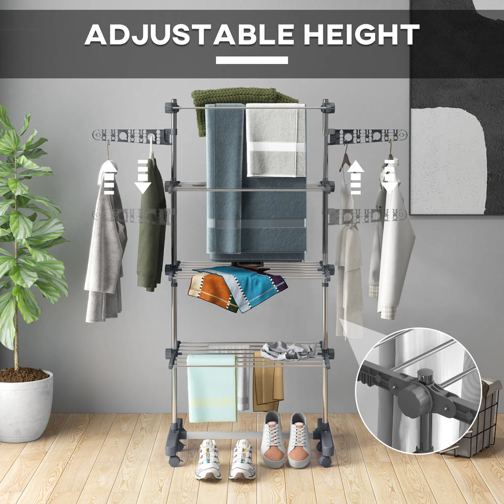 Garment Drying Rack Stainless Steel Folding Clothes Hanging Rack with Side - Image 2