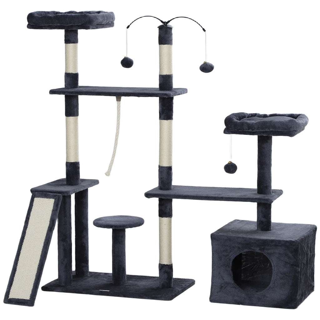 53" Cat Tree Cat Tower with Scratching Posts Cat Condo Beds Platforms Toy - Image 4