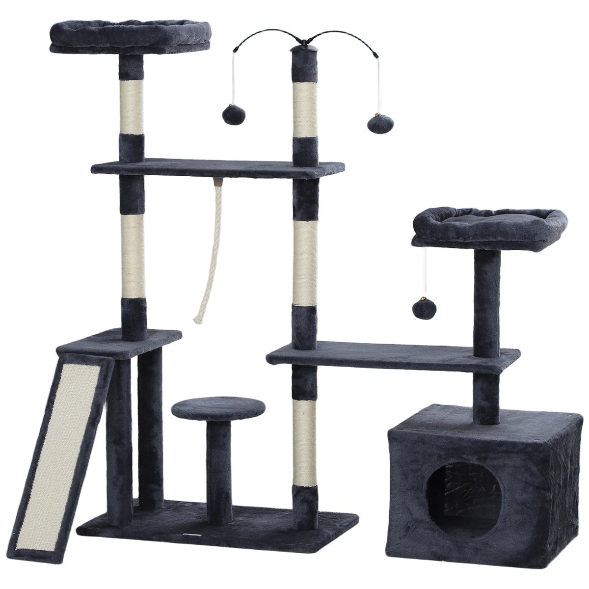 53" Cat Tree Cat Tower with Scratching Posts Cat Condo Beds Platforms Toy - Image 4