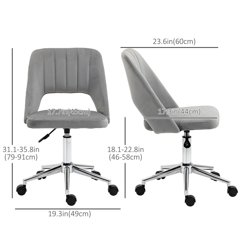 Mid Back Office Chair Velvet Fabric Swivel Scallop Shape Computer Desk Chair Grey - Image 3