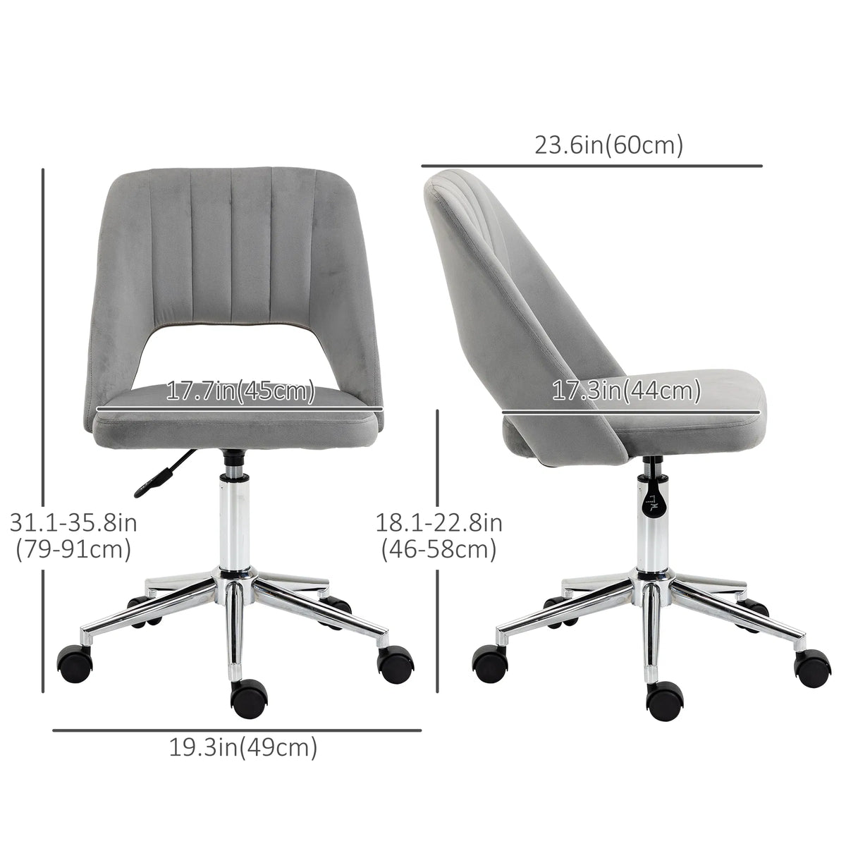 Mid Back Office Chair Velvet Fabric Swivel Scallop Shape Computer Desk Chair Grey - Image 3