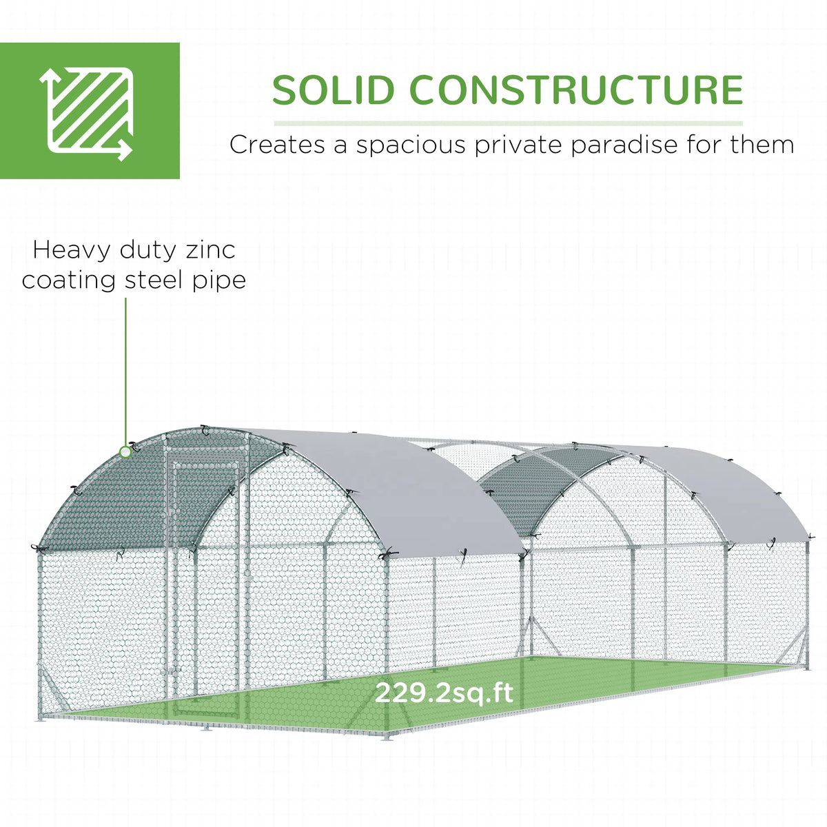 Galvanized Large Metal Chicken Coop Cage Walk in Enclosure Poultry Hen Run - Image 2