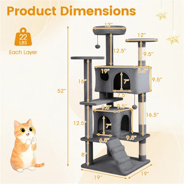 52" Tall Cat Tree Tower With Perches & Condos Multi Cat Playground With - Image 4