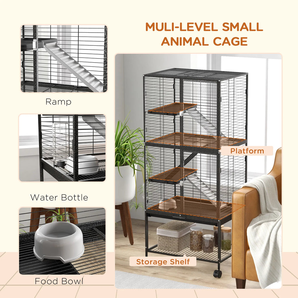 Rolling Small Animal Cage 53.5"H Chinchilla Cage for Ferrets Squirrels w/ - Image 2