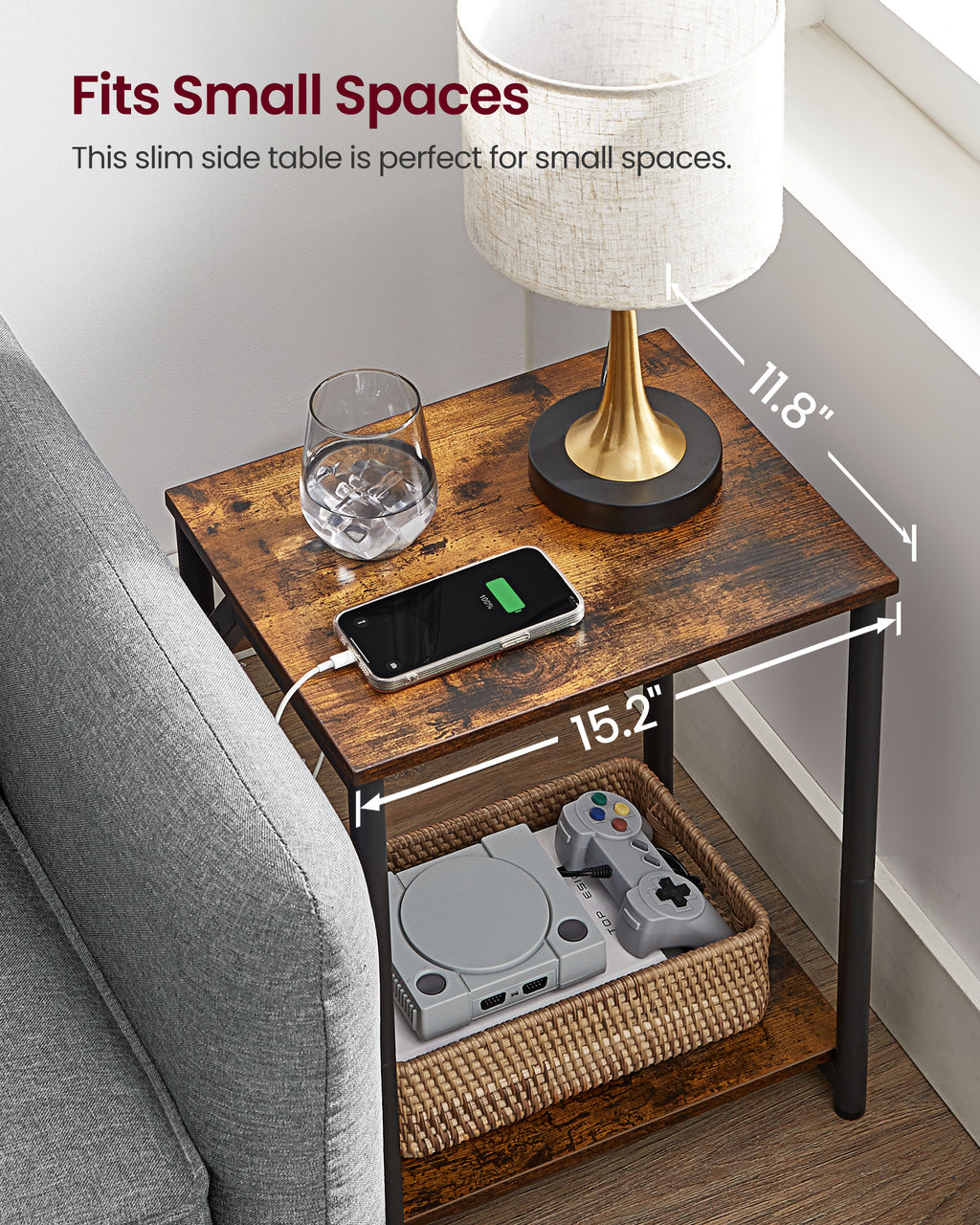 VASAGLE End Table With Charging Station Set Of 2 Small Side Tables