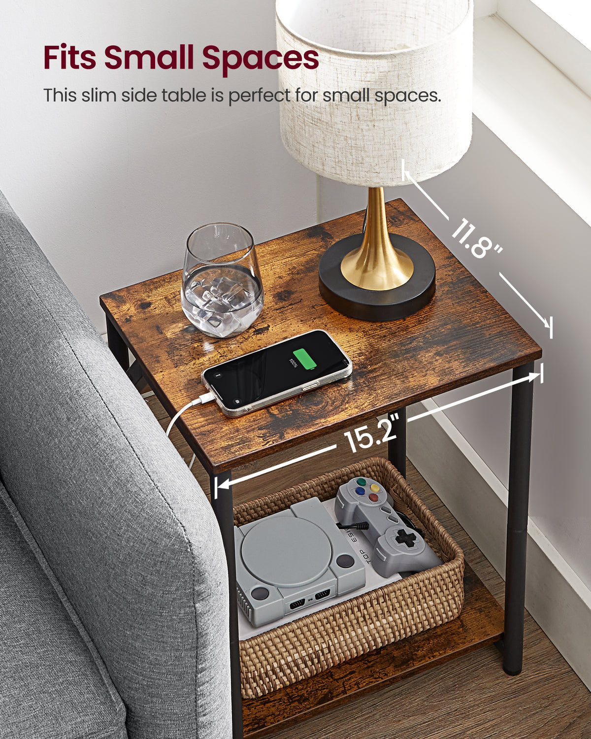 VASAGLE End Table With Charging Station Set Of 2 Small Side Tables