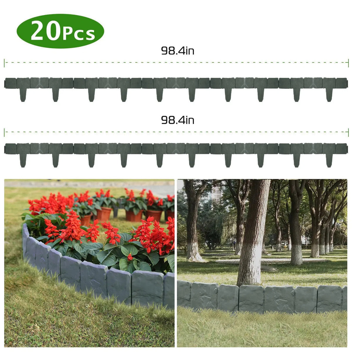 20 PCS Cobbled Stone Effect Plastic Garden Lawn Border Edging - Image 3