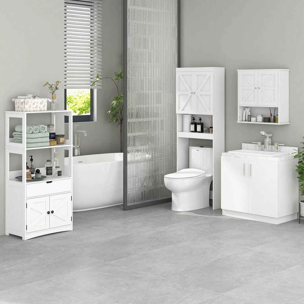 Farmhouse Bathroom Storage Cabinet Linen Cabinet with Drawer and Shelves
