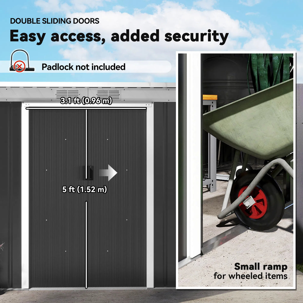 9x4 Outdoor Storage Shed Galvanized Steel Garden Shed with Foundation Kit - Image 4