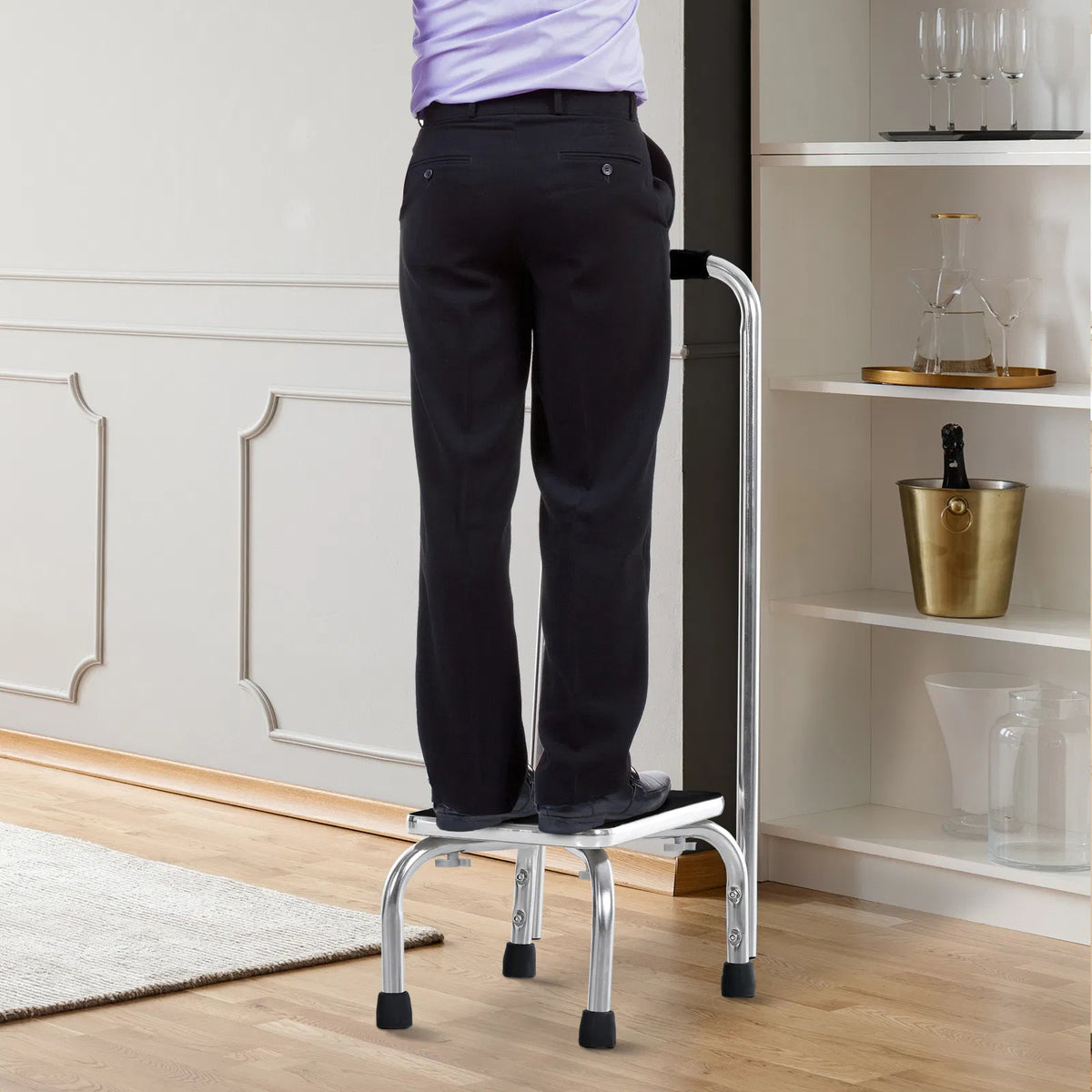 Metal Step Stool with Handle 1 Step Ladder Wide Anti Slip for Outdoor Indoor - Image 2