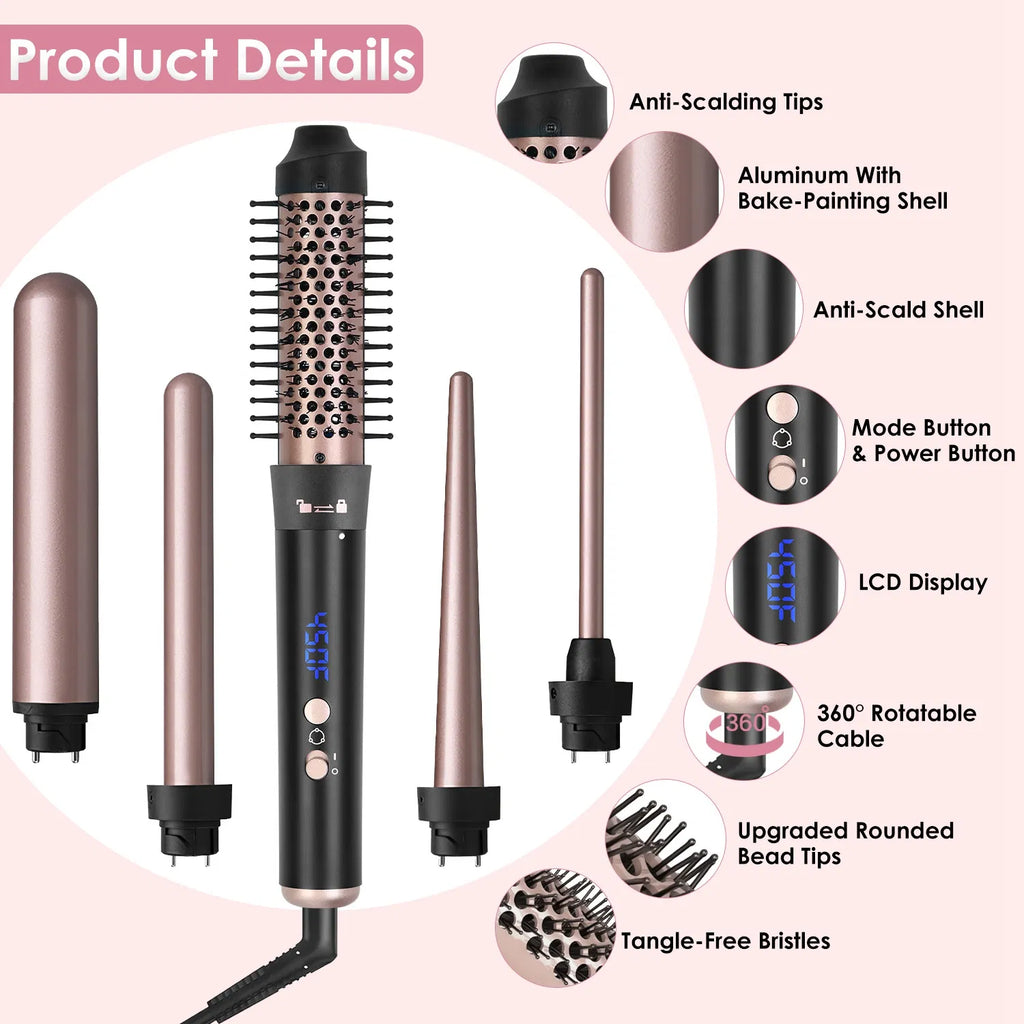 5 in 1 Curling Wand Hair Curling Iron Normal Type Brush Anti Tangle Hair - Image 4
