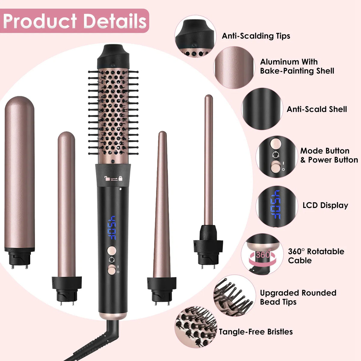 5 in 1 Curling Wand Hair Curling Iron Normal Type Brush Anti Tangle Hair - Image 4