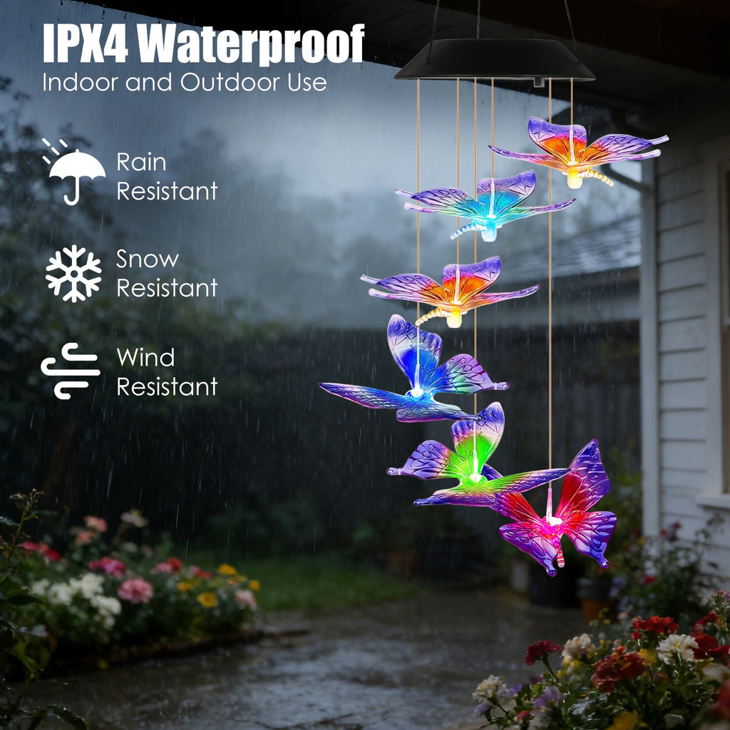 3Pack Solar Hummingbird Butterfly Dragonfly Wind Chimes 7 Color Changing Wind