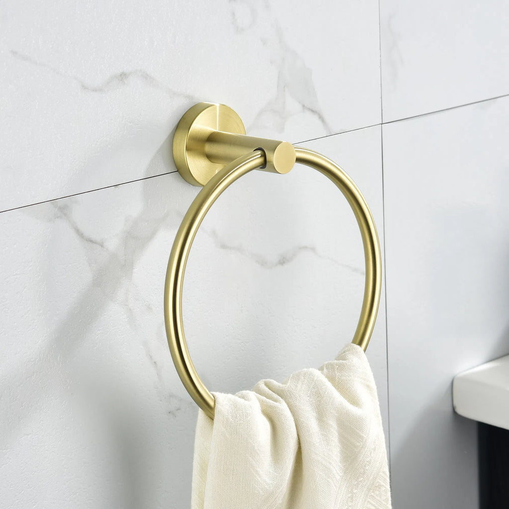 5 Piece Bathroom Towel Rack Set Wall Mount - In-Use and Feature Display