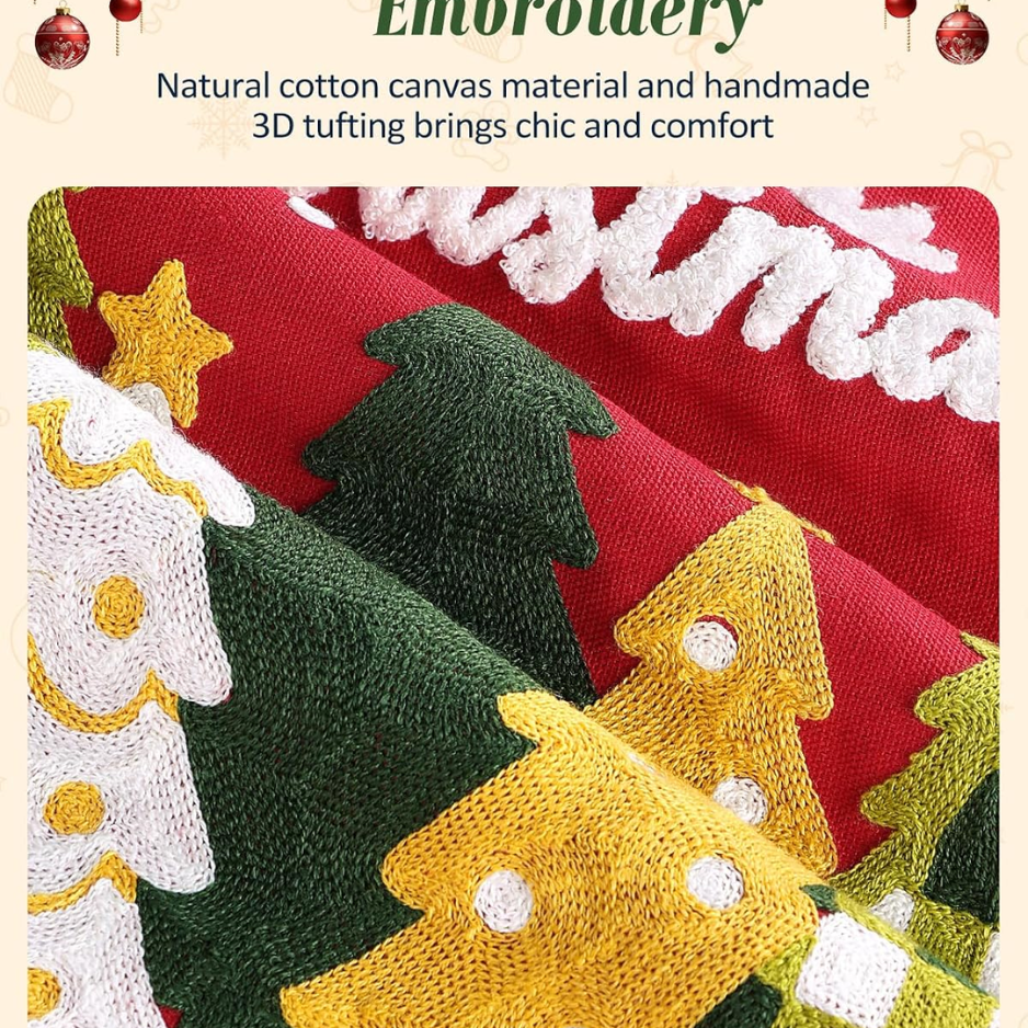 Christmas Embroidered Pillow Cover 18x18 Inch Red Trees