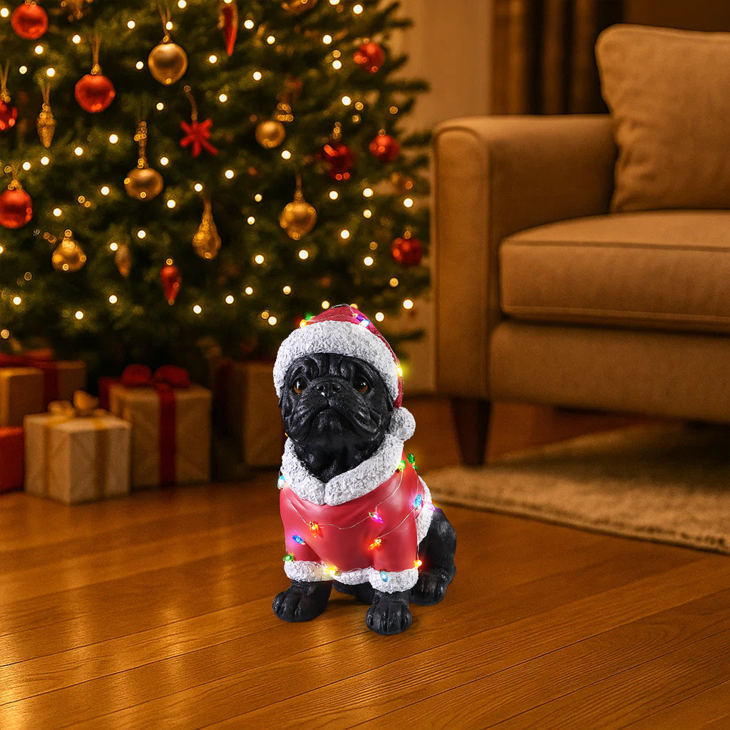 Christmas Pug Statue Holiday Dog Figurine in Santa Outfit - Image 4