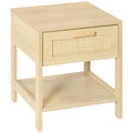 Narrow Nightstand with Rattan Elements Bedside Table with Drawer and Storage