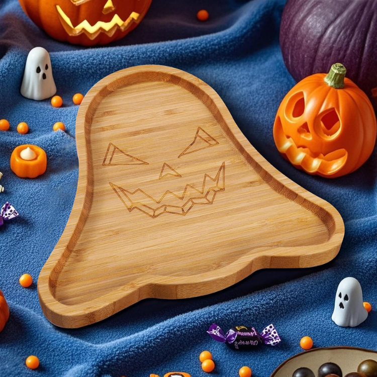 Ghost Shaped Bamboo Serving Tray 10 X 9 Inch Wooden Charcuterie Board Snack - Image 5