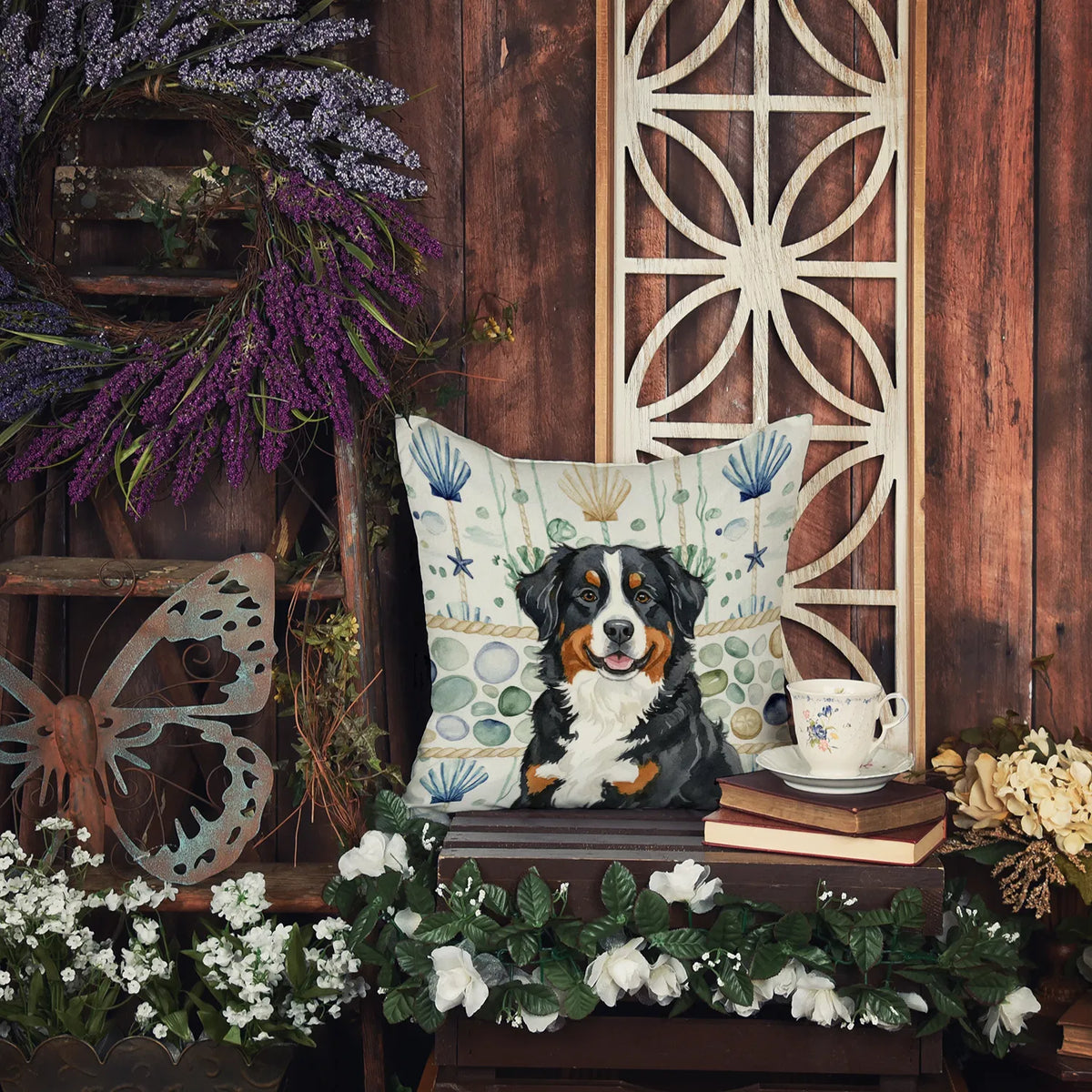 Bernese Mountain Dog Coastal Sea Glass Throw Pillow Decorative Indoor Outdoor - Image 6