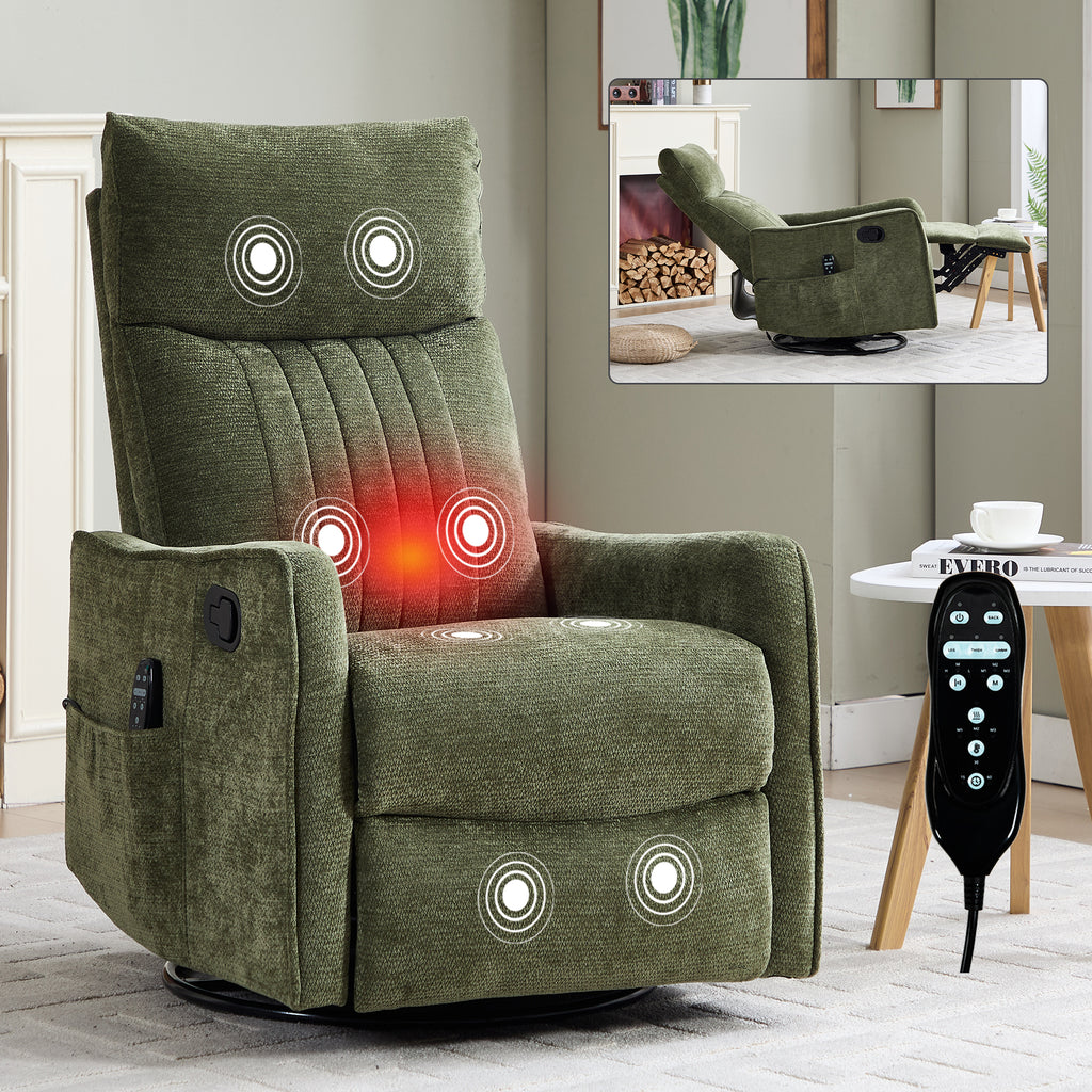 Green Heat Massage Manual Recliner Chair with Rocker and Swivel in Fabric for - Image 2