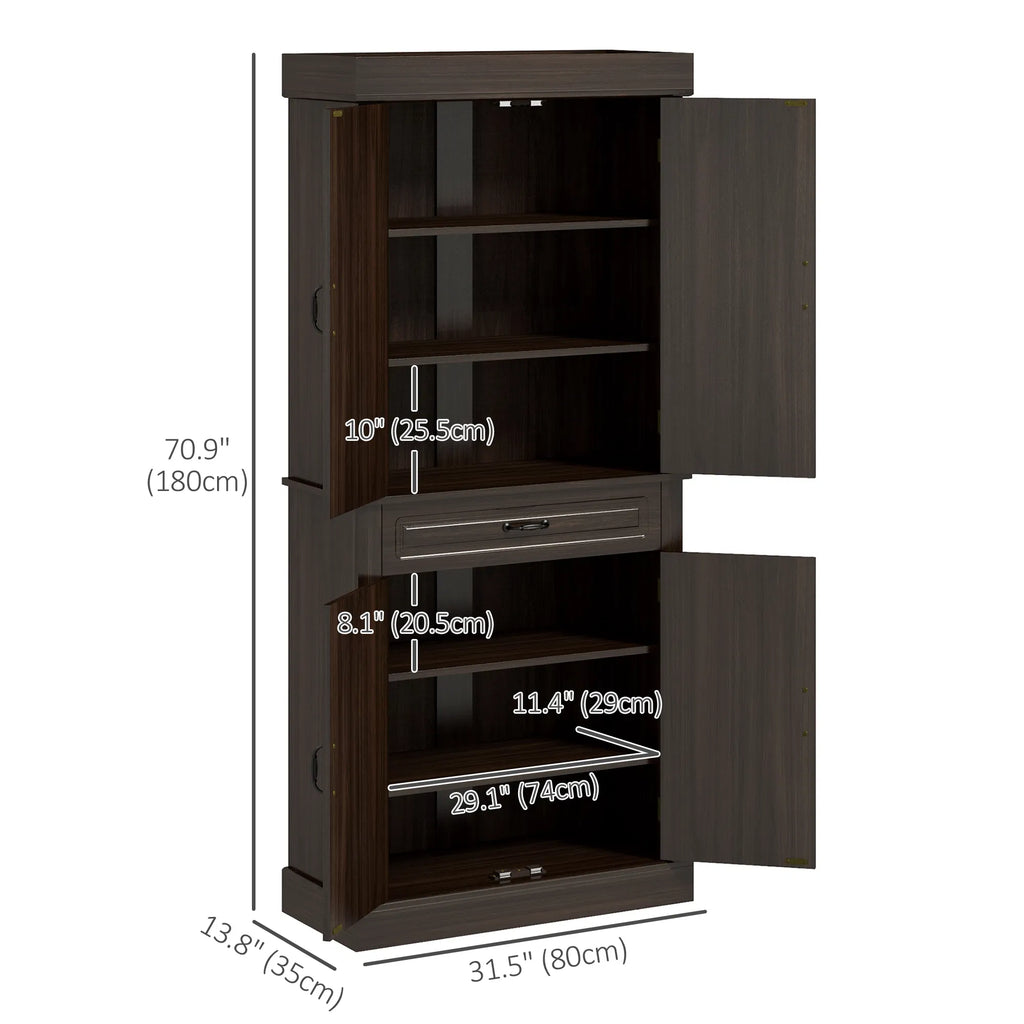 71" Freestanding Kitchen Pantry with 4 Doors and 2 Cabinets Tall Storage - Image 3