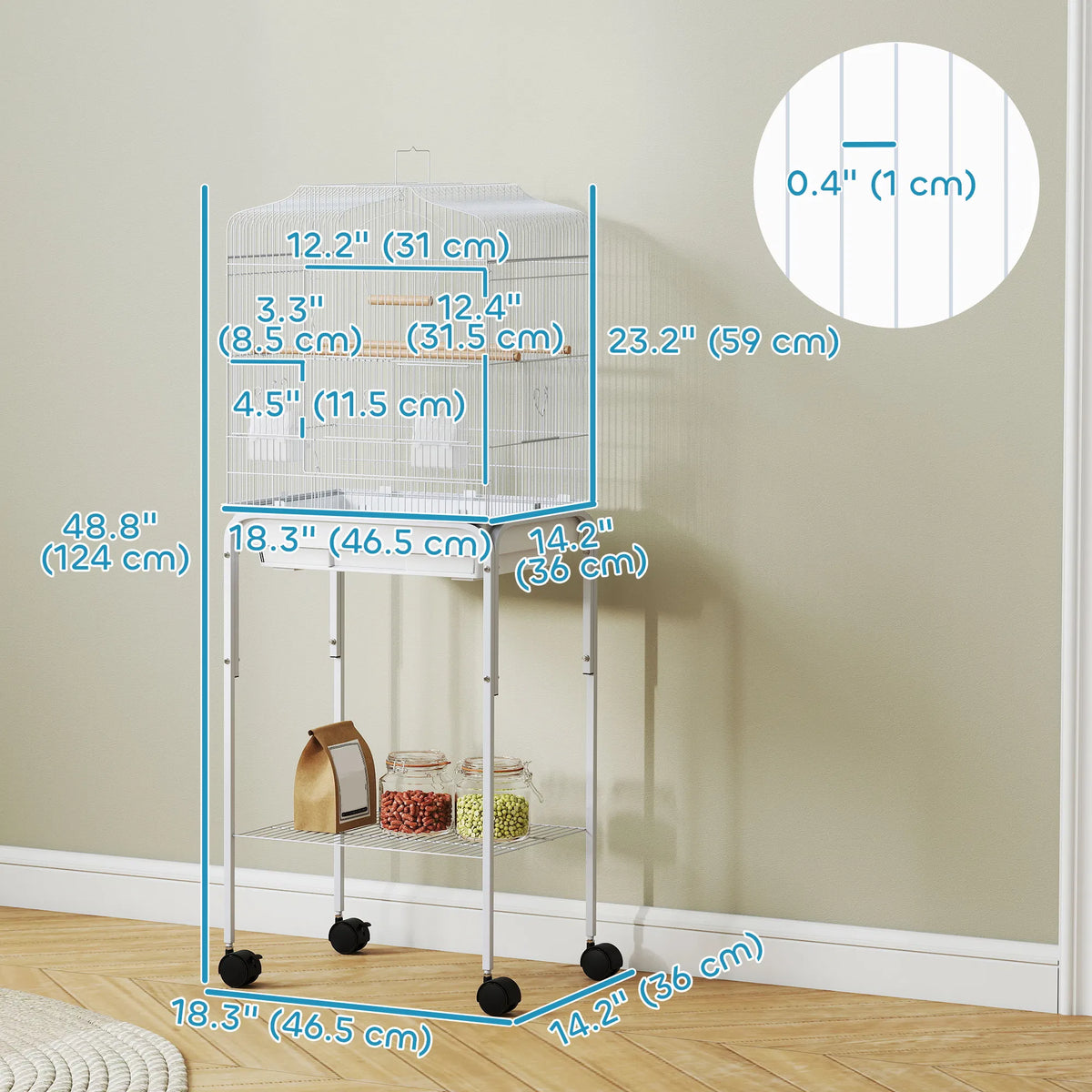 49" Rolling Bird Cage Cockatoo House Play Top Finch Pet Supply with Storage - Image 3
